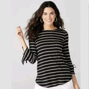 J. Jill Pima Cotton Tie-Sleeve Striped Tee. Size Petite Small.